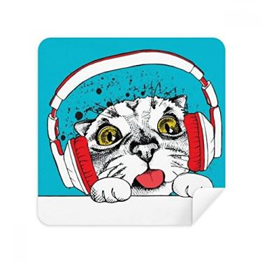 Imagem de Fone de ouvido vermelho branco protetor gato animal amante de estimação óculos pano limpador de tela tecido camurça pacote com 2