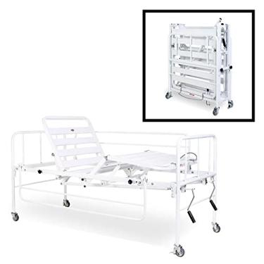 Imagem de Cama Hospitalar Articulada Idoso Dobrável com 2 Manivelas, Grade de Proteção Móvel - Até 150kg - Cód. 63430 - Pilati (BRANCO)