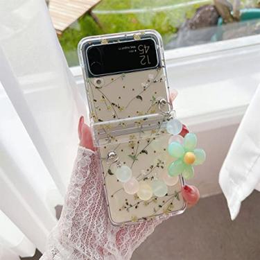 Imagem de Folhas Flores Florais Pulseira Capa Transparente para Samsung Galaxy Z Flip 3 5G Z Flip3 Zflip3 Flip4 ZFlip4 Capa Traseira,A,For Z Flip 3
