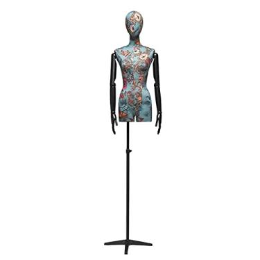 Imagem de Female Mannequin Torso Corpo de torso de manequim feminino, manequins de meio corpo de altura ajustável com braços de madeira, adereços de modelo de loja de noivas para exibição realista de roupas (C