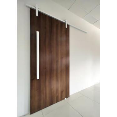 Imagem de Porta De Madeira + Kit De Correr 2m + Puxador Flat 1m Branco Cor:Imbuia