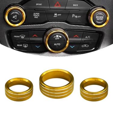 Imagem de Hirificing 3 peças de botão de ar condicionado para Challenger Durango 2015-2022, interior de carro decorado colorido controle climático interruptor CA áudio CD alumínio acabamento anel de tampa do