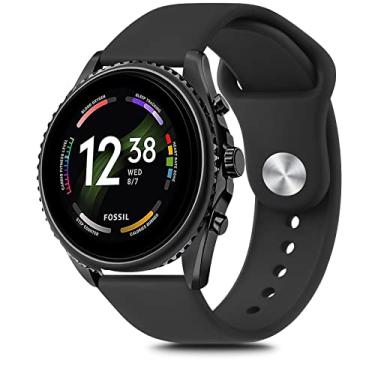 Imagem de Pulseira de silicone para relógio inteligente Fossil Masculino Gen 6/5E 44 mm/Gen 5 Carlyle/Garrett/Feminino Julianna Smart Watch, Pulseira Esportiva Ajustável de Silicone Macio de 22 mm para Mulheres Homens (Preta)