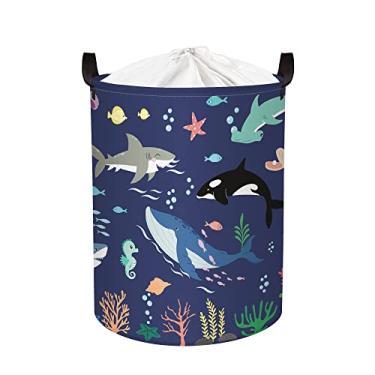 Imagem de Clastyle Cesta de bebê, peixe, tartaruga, oceano, coral, algas marinhas, estrela-do-mar, cesta de livros, impermeável, brinquedo de piscina, toalha de praia, cesto de armazenamento, grande, cesto de