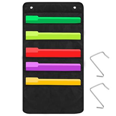 Imagem de Organizador de arquivos para pendurar na porta pesada Sinzip, cartas de bolso para armazenamento na parede preta com 2 ganchos, ótimo para sala de aula, escola, casa ou escritório, Preto, 5 Pocket