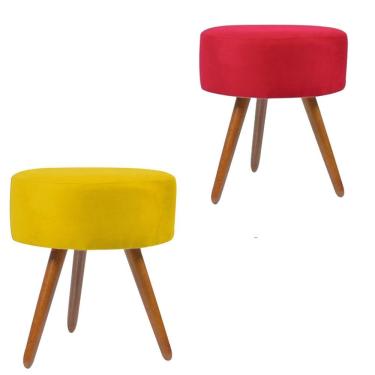 Imagem de Combo 2 Puf, Puff Para Sala, Puff Redondo,Vermelho E Amarelo