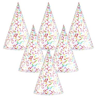 Imagem de AmazingSpark 24 peças de chapéus de confete granulado para festa, feliz aniversário, chapéus de cone de papel, tema granulado, artigos de festa de aniversário