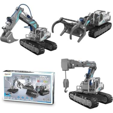 Imagem de Conjunto de Veículos Hidráulicos de Construção 3 em 1 – STEM Brinquedos, Inclui Escavadeira, Guindaste e Carregador de Toras, Perfeito para Crianças de 8 Anos ou Mais
