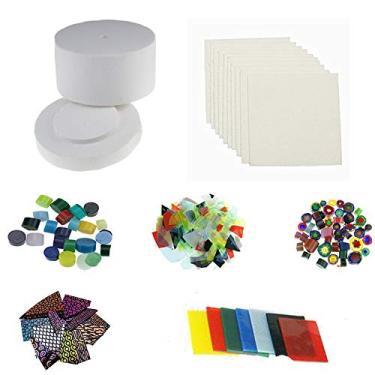 Imagem de 1 grande micro-ondas Kiln & 5 sacos de vidro fundido e 10 peças de papel quiln para fusível de vidro