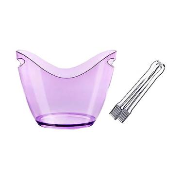 Imagem de balde de vinho Balde de gelo acrílico 8 litros com pinças, banheira plástico oval balde armazenamento baldes para 2 garrafas vinho ou champanhe Refrigerador de cerveja(Purple)