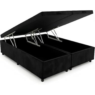 Imagem de Cama Box Baú Queen 79 Bipartido,198x158x42cm, Pistão a Gás (Suede Preto)