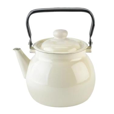 Imagem de Chaleira esmaltada vintage, chaleira de chá para água quente rápida para ferver, bule para fogão, chaleira de água quente (marfim (3,5 L))
