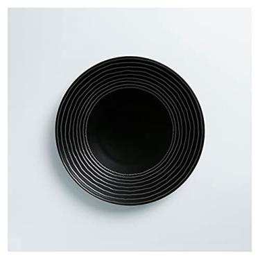 Imagem de Prato de serviço pratos de jantar pretos pratos de sobremesa de cerâmica redondos para salada, macarrão, bife, pizza, família, jantar, jantar, restaurante, pratos de servir (cor: preto, tamanho: B 21