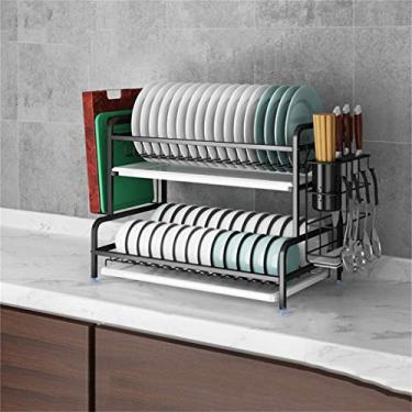 Imagem de Escorredor com suporte de talheres escorredor de pratos de aço inoxidável 304 cozinha moda pingente preto suprimentos armazenamento rack talheres ralo rack talheres rack talheres (A) (B)