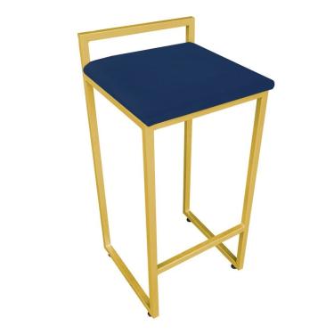 Imagem de Kit 02 Banquetas Lavínia Suede Azul Marinho Base Dourado