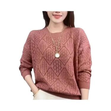 Imagem de Suéter Feminino De Tricô Vazado Para Primavera, Blusa Solta De Manga C