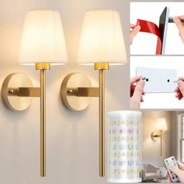 Imagem de Conjunto de 2 arandelas de parede operadas por bateria, luz de parede de bateria sem fio com lâmpada magnética recarregável RGB de 10.000 mAh, arandela de parede recarregável com controle remoto para
