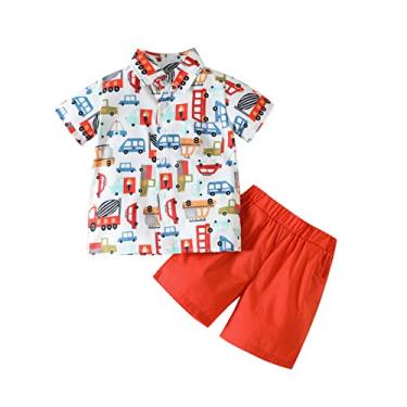 Imagem de Camiseta infantil para meninos de manga curta com estampa de dinossauro e shorts infantil roupas de cavalheiro body de inverno para bebês, Vermelho, 4-5 Anos