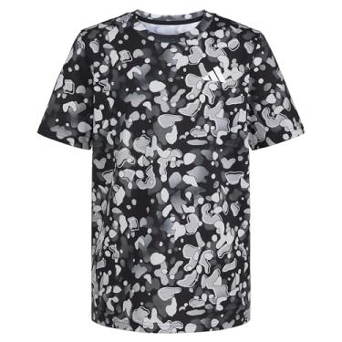 Imagem de adidas Camiseta de manga curta com estampa camuflada de algodão para meninos, Estampa preta e cinza, P