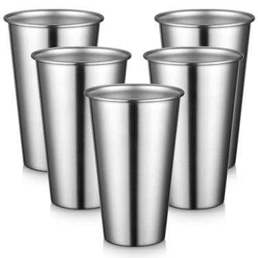 Imagem de Beasea Copos de aço inoxidável, 590 ml, 600 ml, pacote com 5, copos grandes de metal, para água, copos empilháveis, resistentes e reutilizáveis, para casa, festa ao ar livre, acampamento