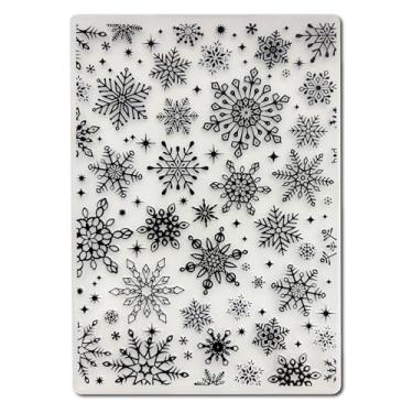 Imagem de Arbuya Pastas de gravação de plástico com textura de flocos de neve para fazer cartões, pasta de relevo de floco de neve de Natal DIY pastas de artesanato estênceis para decoração de álbum de fotos de