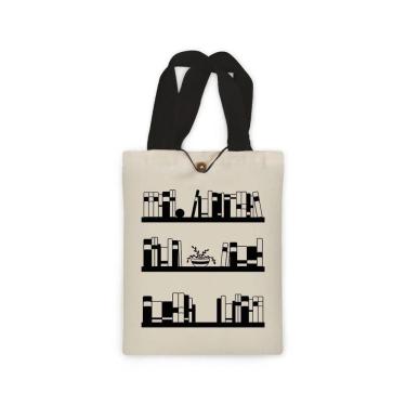 Imagem de Ecobag presente pequena livro book algodão sustentável cru ou preta kindle capa presente natal dia dos professores