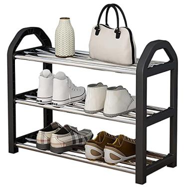 Imagem de Prateleira leve de metal espesso para sapatos, prateleira de armazenamento independente para armário, entrada, corredor, banheiro e sala de estar, preta