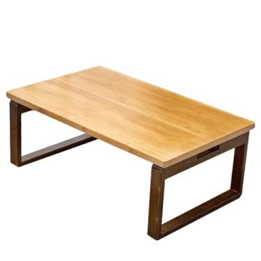 Imagem de Mesa dobrável de bambu mesa de centro simples mesa de escritório economiza espaço ampla textura transparente adequada para sala de estar, quarto, estudo, varanda, jardim (cor: cor de madeira, tamanho
