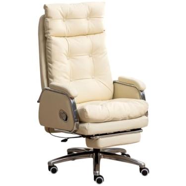 Imagem de Cadeira executiva com design de encosto alto, cadeira de escritório executiva reclinável de 90°-155°, confortável cadeira de computador de alto rebote, suporte de carga 200 kg/440 lbs (off-white)