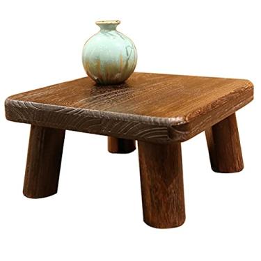 Imagem de Mesas de centro mesa de chá baixa de chão multifuncional mesa de Tatami antiga janela salediça mesa baixa de madeira maciça para casa pequena (castanho 36 × 36 × 17 cm)