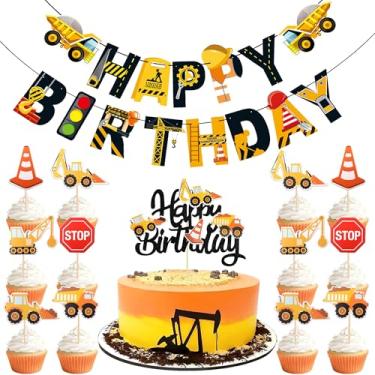 Imagem de 17 Pcs Construction Theme Birthday Party Decorations - Dump Truck Cake Toppers Excavator Cupcake Decorations - Construction Happy Birthday Banner for Kids Birthday Party Supplies