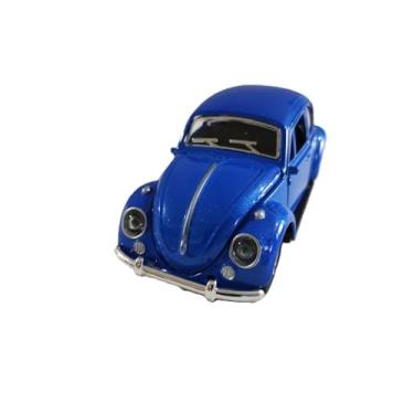 Imagem de Miniatura de Carro Colecionável Fusquinha, Carrinho de Ferro com Portas que Abrem, Escala 1:32, 12cm, com Sistema de Fricção (Azul Escuro)
