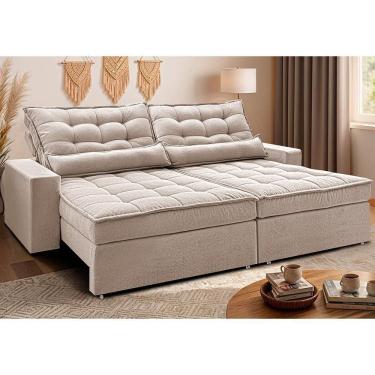 Imagem de Sofá Retrátil E Reclinável 2,52m Molas Ensacadas Belle. Boucle Cama Inbox Bege Claro