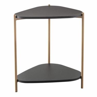 Imagem de Mesa Lateral De Apoio Orgânica Artesano 45 Cm (largura) Em Mdp Nero (preto) E Pés Em Aço Dourado