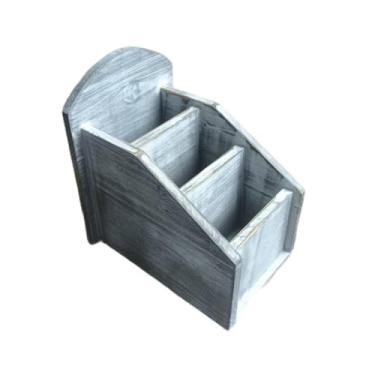 Imagem de MotiveTech Organizador de mesa rústico com 3 compartimentos para canetas e porta-canetas, ideal para escritório e TVs. Perfeito para guardar canetas, controles, Cinzento/Branco