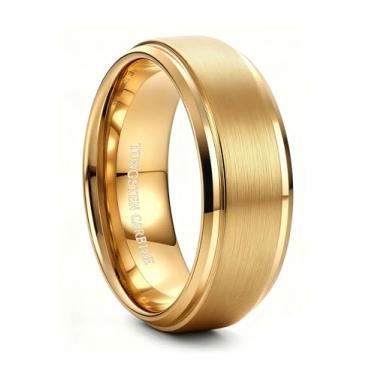 Imagem de Tungary Aliança de casamento masculina de 8 mm para homens e mulheres, preto/prata/banhado a ouro 18 K, anel de noivado de tungstênio, superfície fosca, borda polida, compromisso, joia confortável