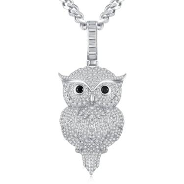 Imagem de VIVDEC Colar masculino com pingente de coruja gelada – Joias de moda urbana hip hop, banhado a ouro 18 K, 61 cm, com caixa de presente, onesize, Cobre, Zircão