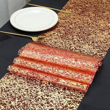 Imagem de Caminho de mesa de poliéster de cor sólida dourado-vermelho, resistente a rugas, decoração à prova de manchas para cozinha e mesa de centro