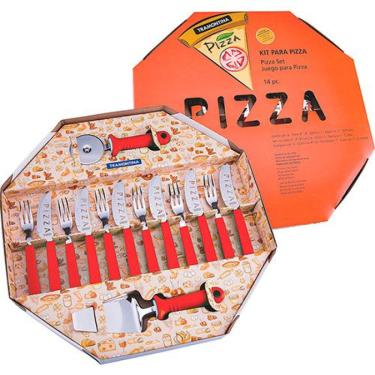 Imagem de Kit para Pizza Tramontina com Laminas em Aço Inox e Cabos de Polipropileno Vermelho 14 Peças