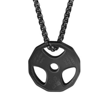 Imagem de Colar de halteres fitness ginásio, placa de peso pingente de barra de aço inoxidável preto, Aço inoxidável, Sem Pedra Preciosa