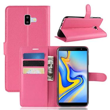 Imagem de Capa para Samsung J6 Plus, carteira flip de couro PU premium com compartimento para cartão, suporte e fecho magnético [capa interior à prova de choque de TPU] Compatível com Samsung J6 Plus