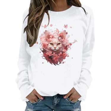 Imagem de Moletom feminino com estampa de coração para Dia dos Namorados 2024 Camisetas estampadas de amor fofas e corações para Dia dos Namorados, Branco, GG