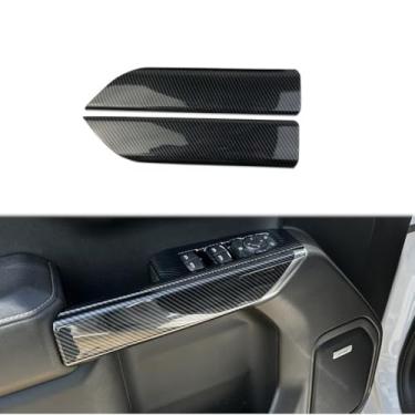 Imagem de Acabamento da tampa da maçaneta do corrimão da porta interna de fibra de carbono para Chevy Silverado 1500/GMC Sierra 1500 2020-2023 Sierra/Silverado 2500 3500 HD (porta da frente)
