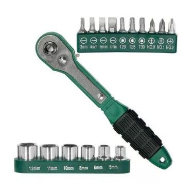 Imagem de Jogo Chave Soquete Catraca Tipo Cachimbo Kit 17 Peças - Fr19 - Centerc