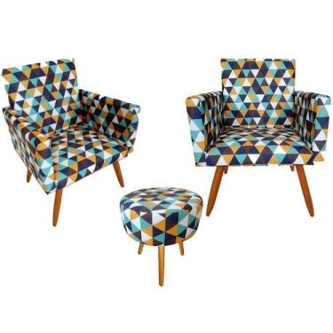 Imagem de Kit 2 Poltronas Decorativa Bia + Puff Redondo Suede Triângulo Laranja 