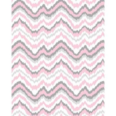 Imagem de Tecido Tricoline Estampado Chevron Rosa e Cinza - 1,50m de Largura