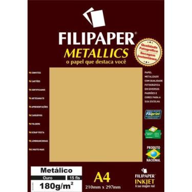 Imagem de Papel A4 Metálico Ouro 180G Pacote com 15 - Filiperson