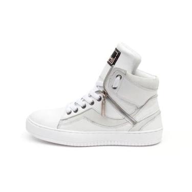 Imagem de Tenis Sneaker Botinha Cano Alto Unissex Couro Branco - Bawmi, 37