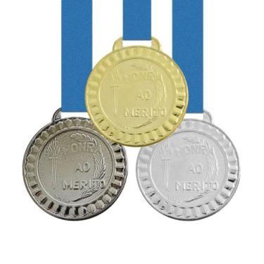 Imagem de 90 Medalhas 45mm Honra ao Mérito Ouro Prata Bronze Com Fita - Gedeval