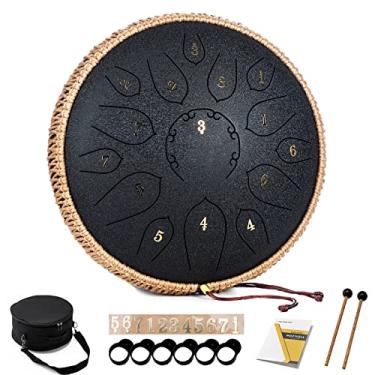Imagem de HOPWELL Tambor de língua de aço - 15 notas 12 polegadas tambores de língua - instrumentos de percussão - tambor manual com livro de música, marretas de bateria e bolsa de transporte, D maior, preto